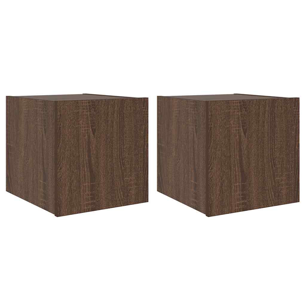 væghængte tv-borde 2 stk. med LED-lys 30,5x35x30 cm brunt eg