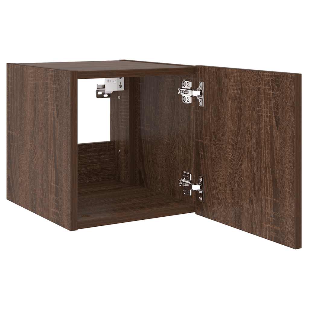 væghængte tv-borde 2 stk. med LED-lys 30,5x35x30 cm brunt eg