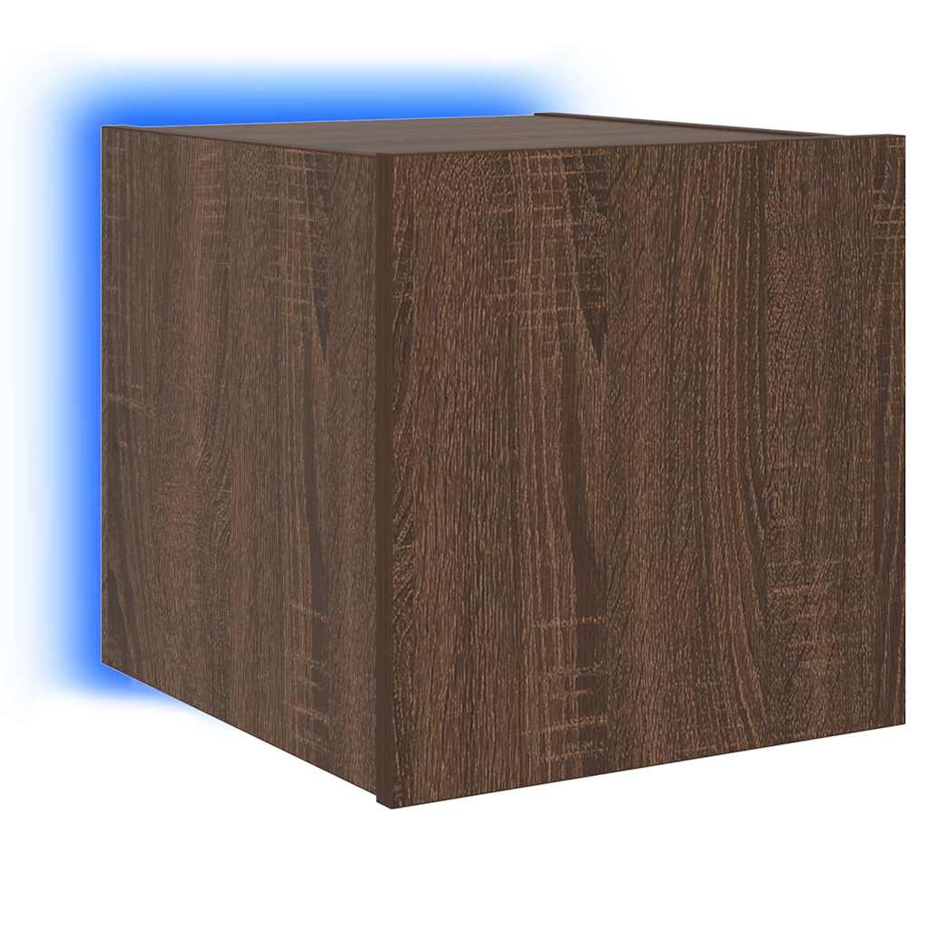 væghængte tv-borde 2 stk. med LED-lys 30,5x35x30 cm brunt eg