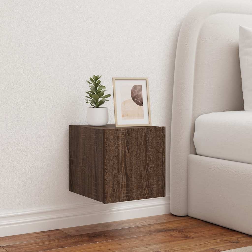 væghængte tv-borde 2 stk. med LED-lys 30,5x35x30 cm brunt eg