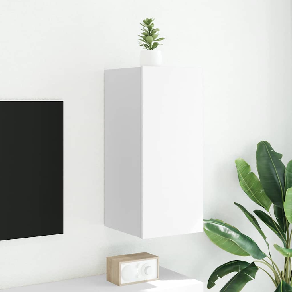 væghængt tv-bord med LED-lys 30,5x35x70 hvid