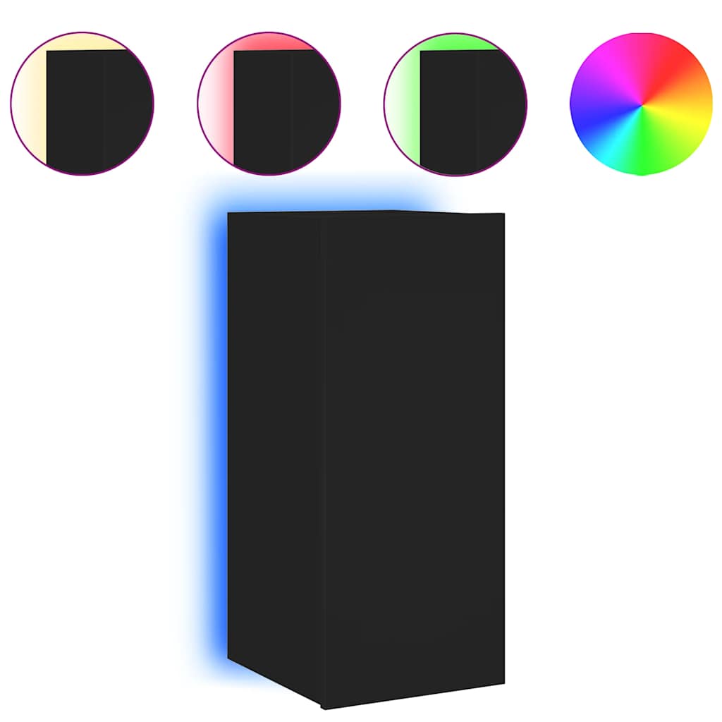 væghængt tv-bord med LED-lys 30,5x35x70 sort
