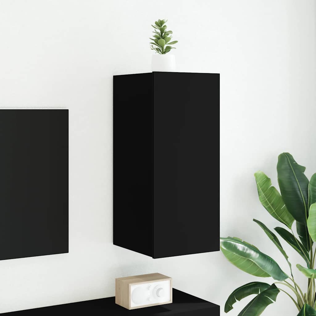 væghængt tv-bord med LED-lys 30,5x35x70 sort