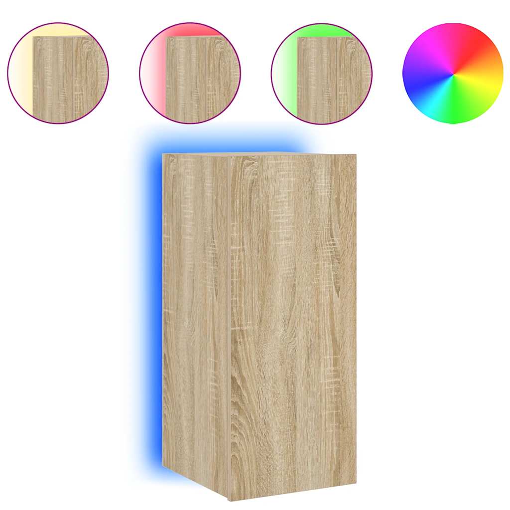 væghængt tv-bord med LED-lys 30,5x35x70 cm sonoma-eg