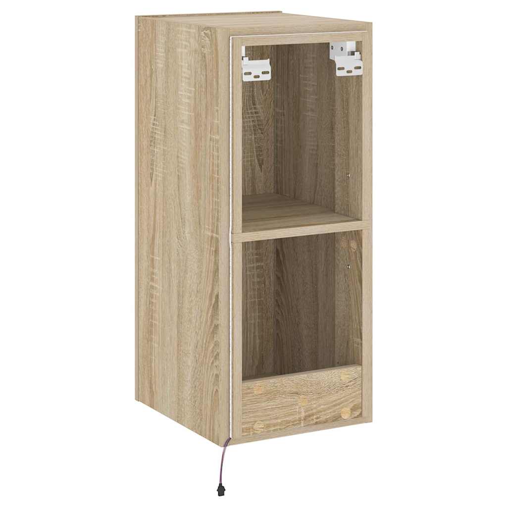 væghængt tv-bord med LED-lys 30,5x35x70 cm sonoma-eg