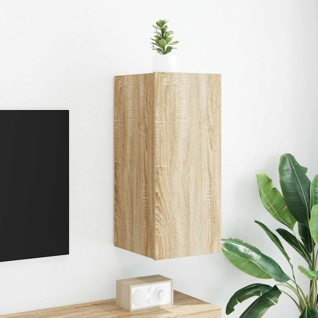 væghængt tv-bord med LED-lys 30,5x35x70 cm sonoma-eg