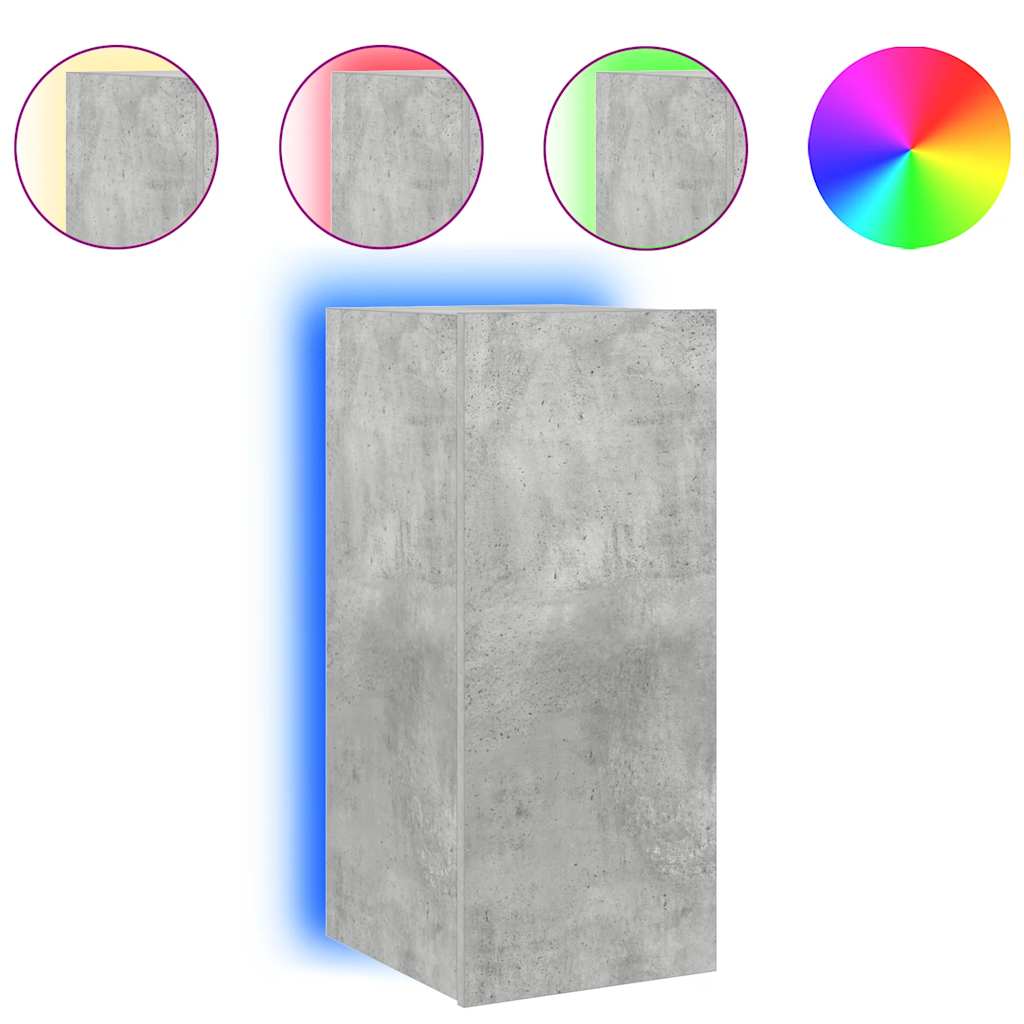 væghængt tv-bord med LED-lys 30,5x35x70 cm betongrå