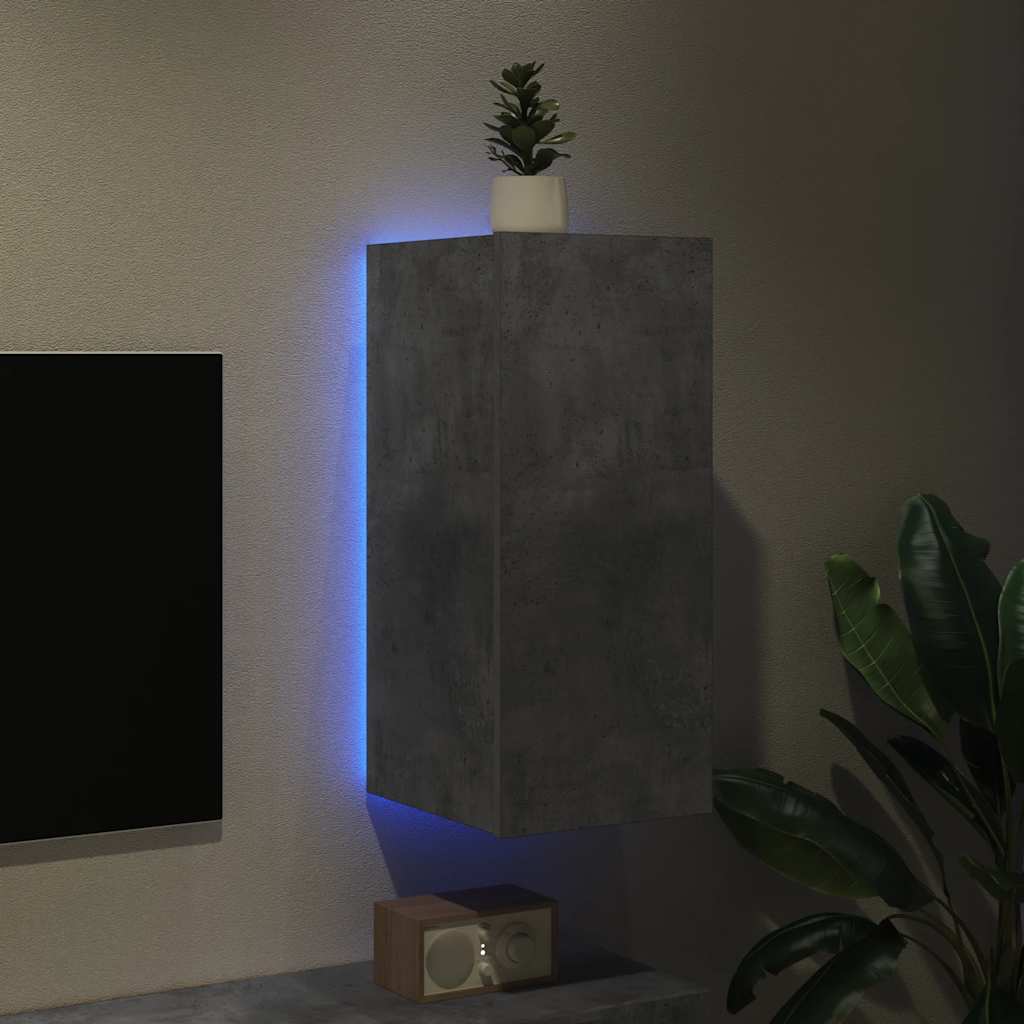 væghængt tv-bord med LED-lys 30,5x35x70 cm betongrå