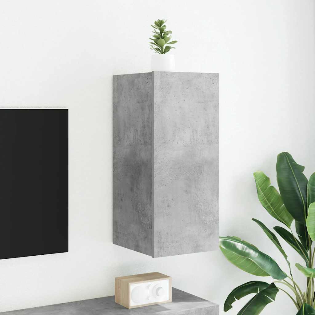 væghængt tv-bord med LED-lys 30,5x35x70 cm betongrå