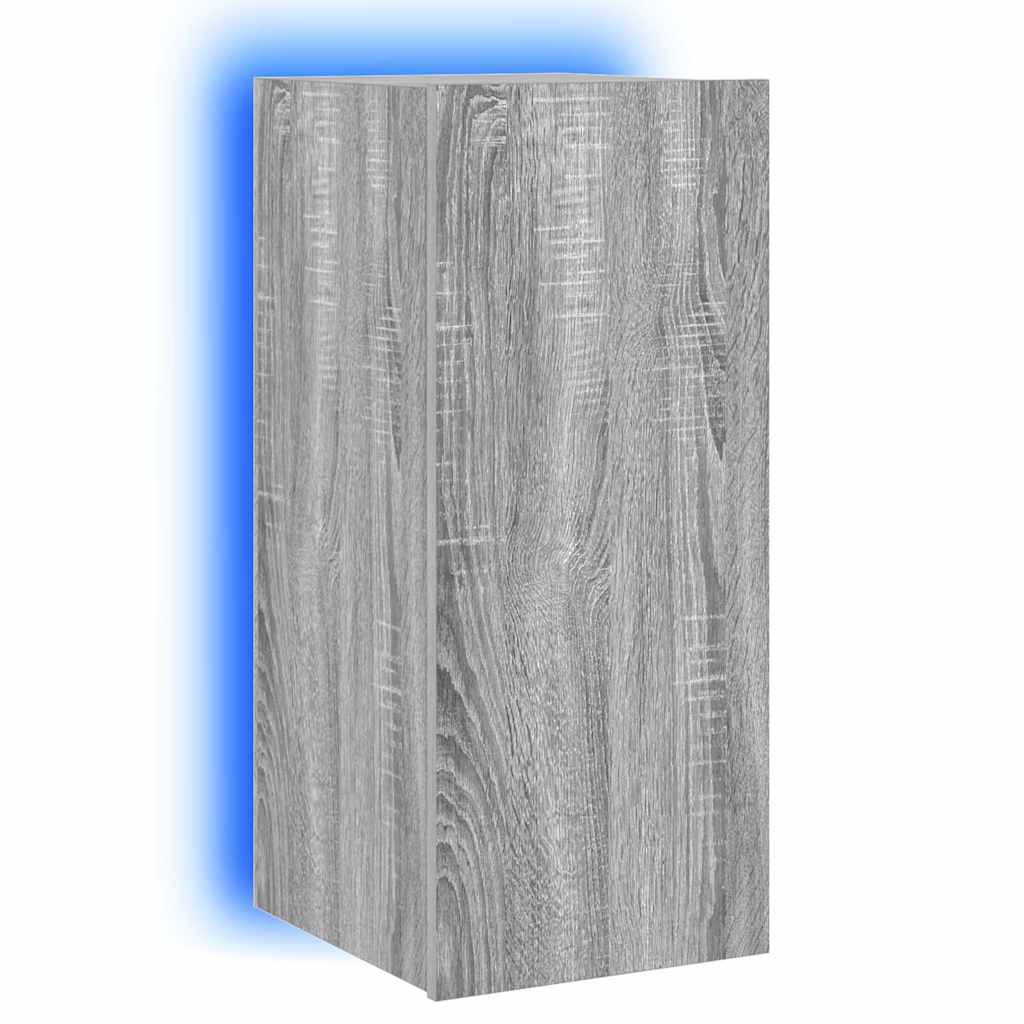 væghængt tv-bord med LED-lys 30,5x35x70 cm grå sonoma-eg