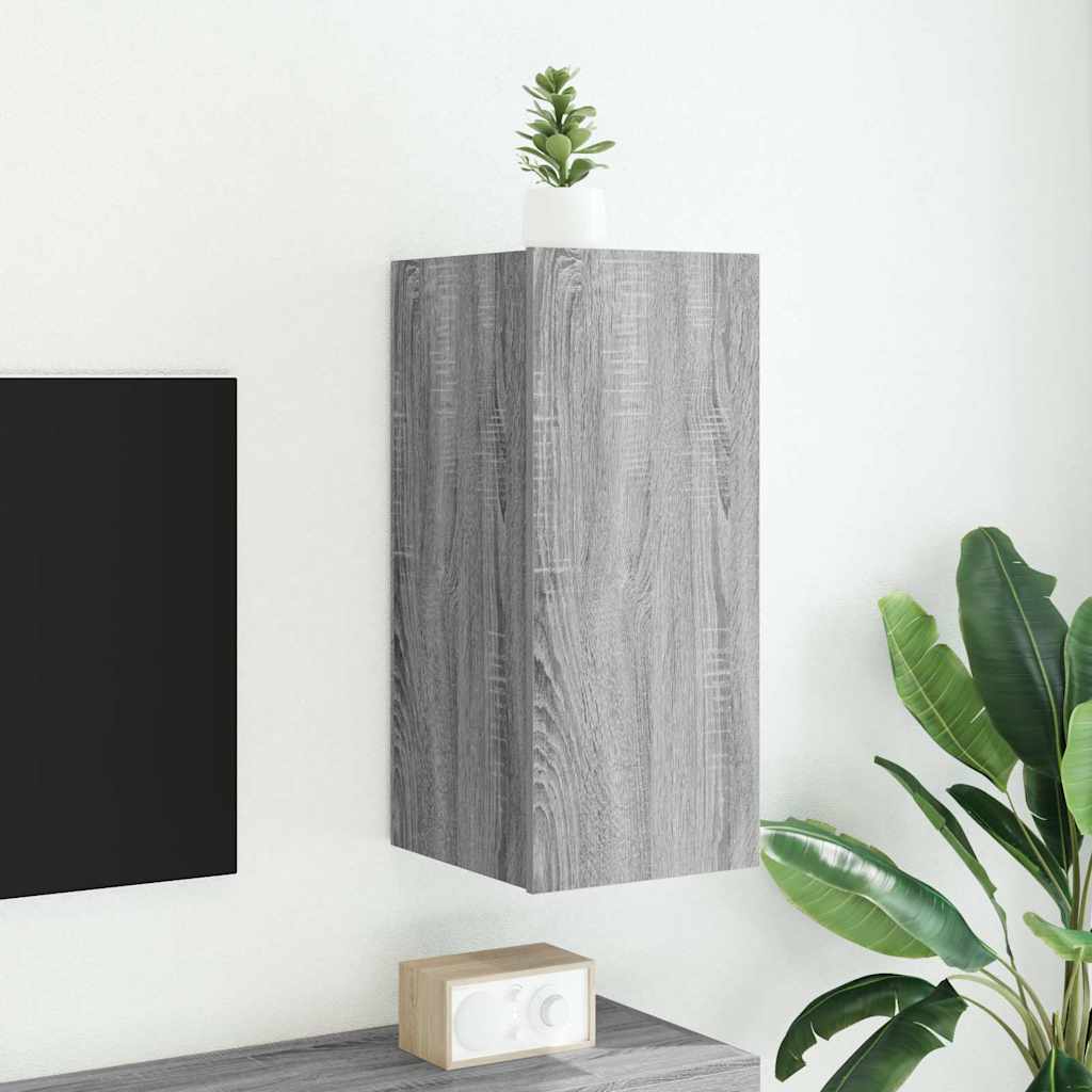 væghængt tv-bord med LED-lys 30,5x35x70 cm grå sonoma-eg