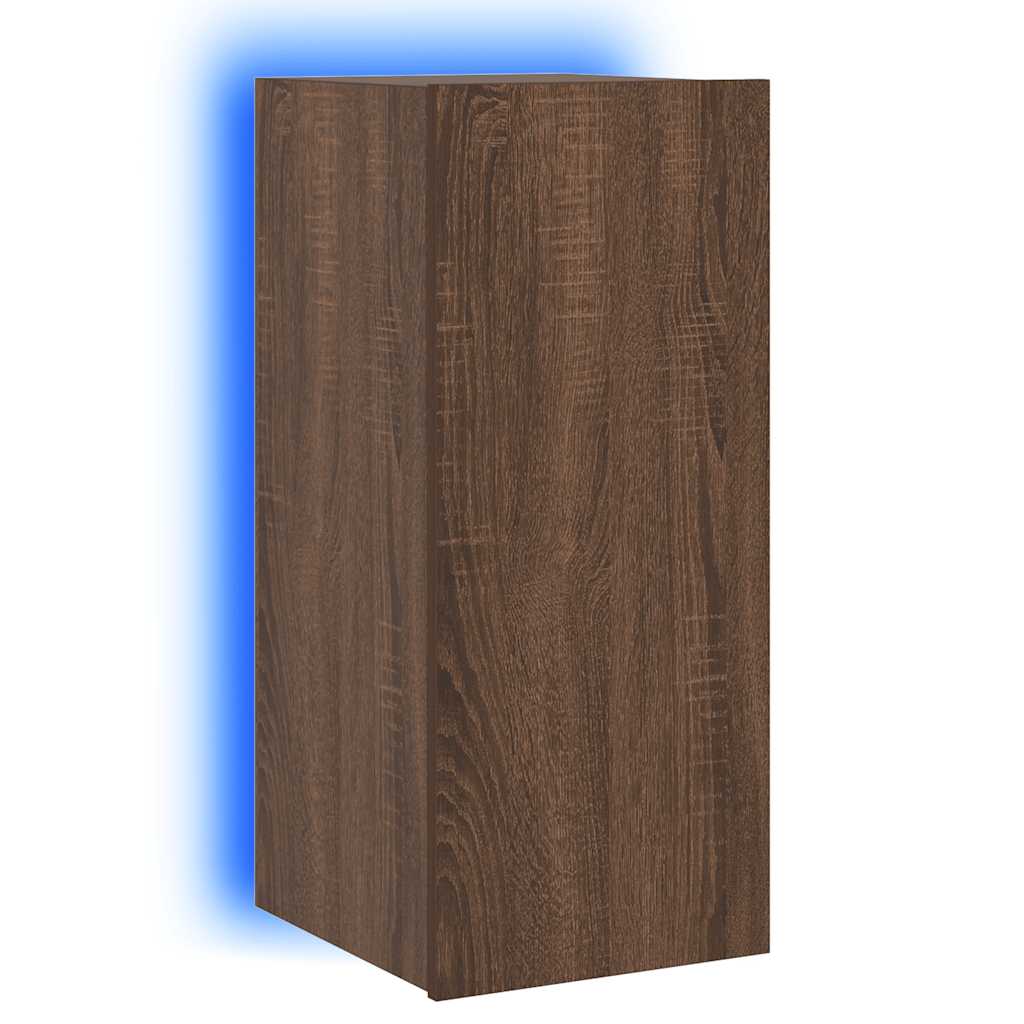 væghængt tv-bord med LED-lys 30,5x35x70 cm brun egetræsfarve