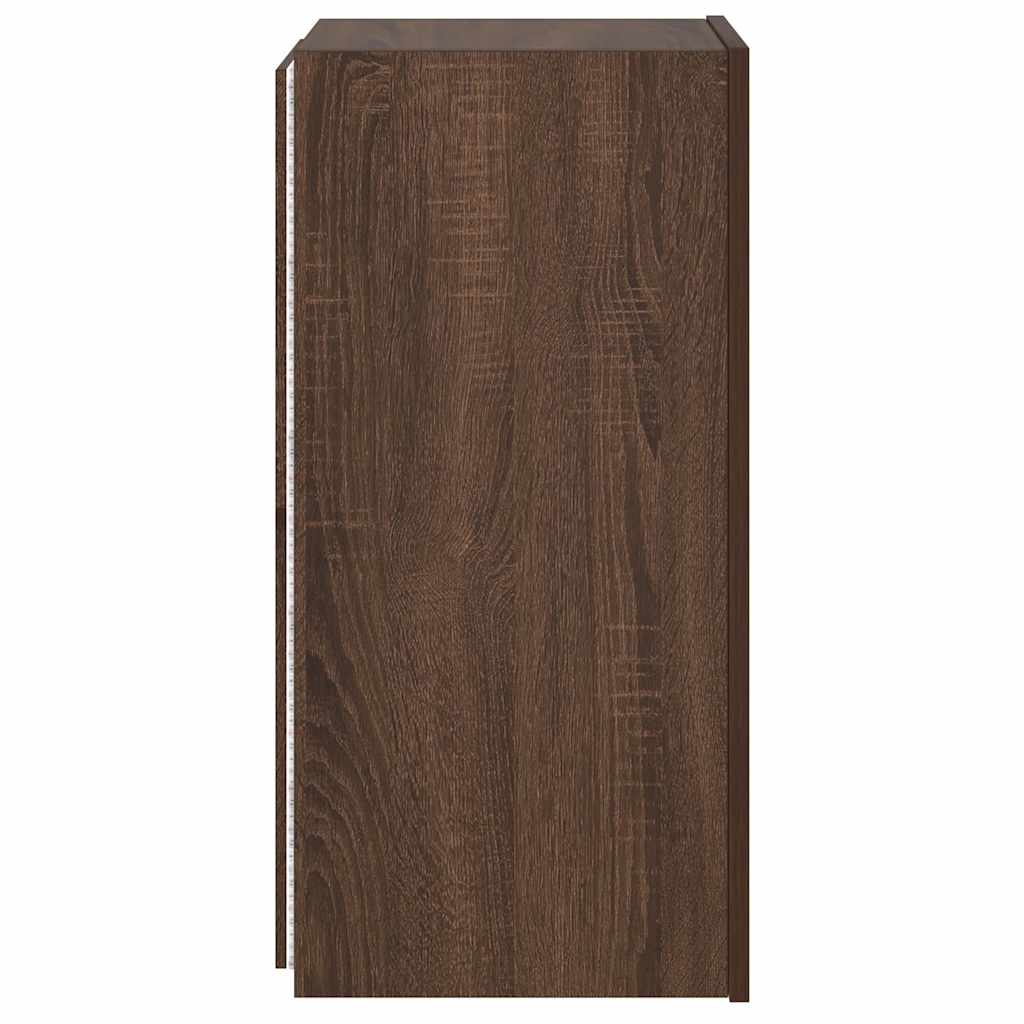 væghængt tv-bord med LED-lys 30,5x35x70 cm brun egetræsfarve