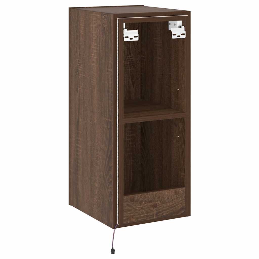 væghængt tv-bord med LED-lys 30,5x35x70 cm brun egetræsfarve