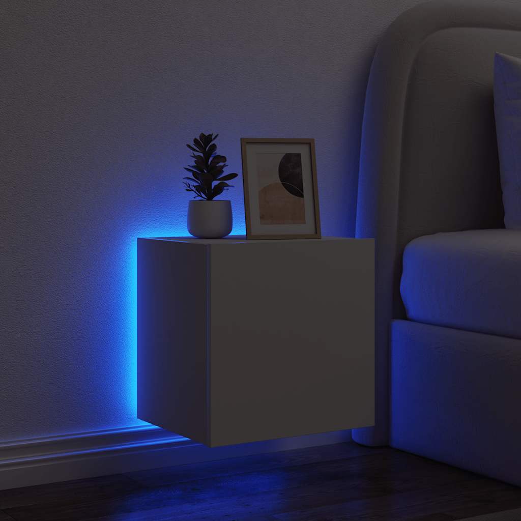 væghængt tv-bord med LED-lys 40,5x35x40 hvid
