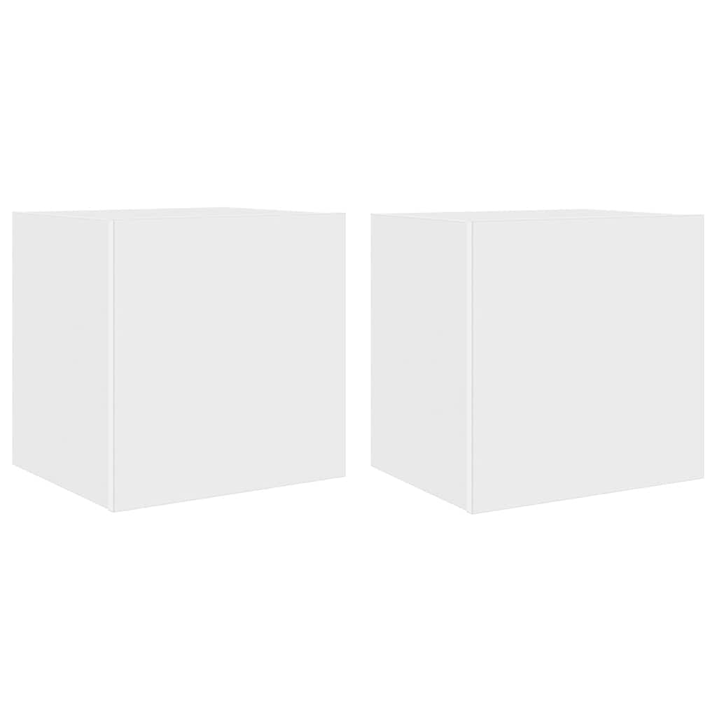 væghængte tv-borde 2 stk. med LED-lys 40,5x35x40 cm hvid