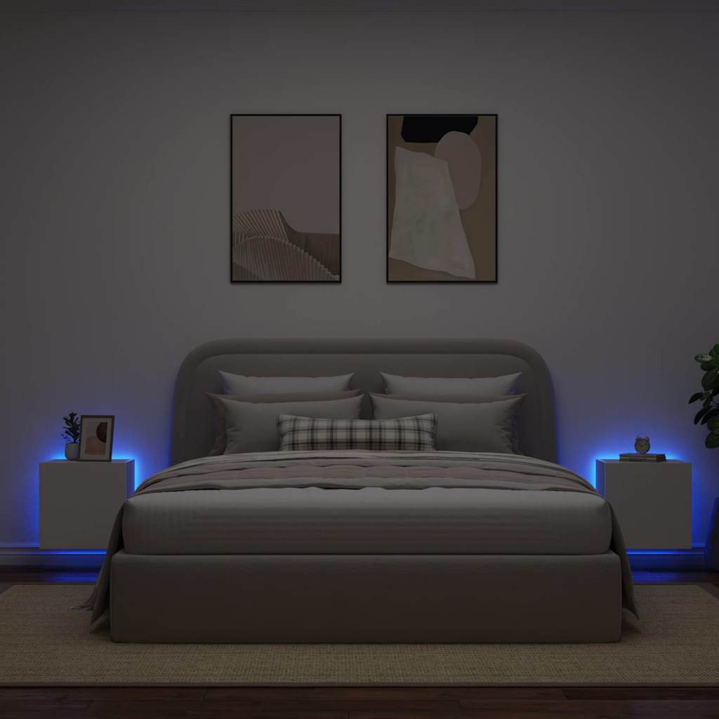 væghængte tv-borde 2 stk. med LED-lys 40,5x35x40 cm hvid