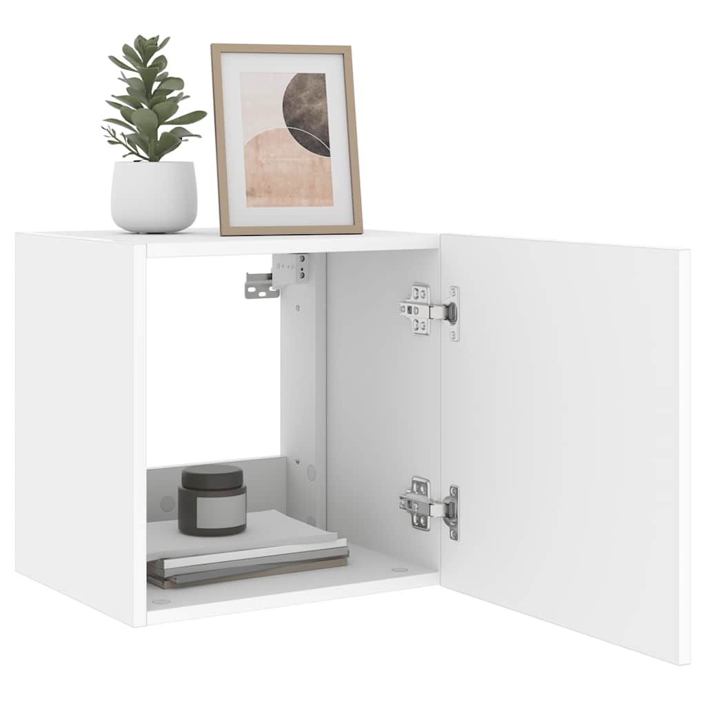 væghængte tv-borde 2 stk. med LED-lys 40,5x35x40 cm hvid