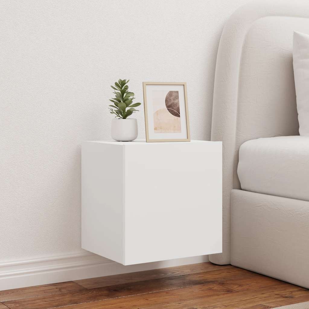 væghængte tv-borde 2 stk. med LED-lys 40,5x35x40 cm hvid