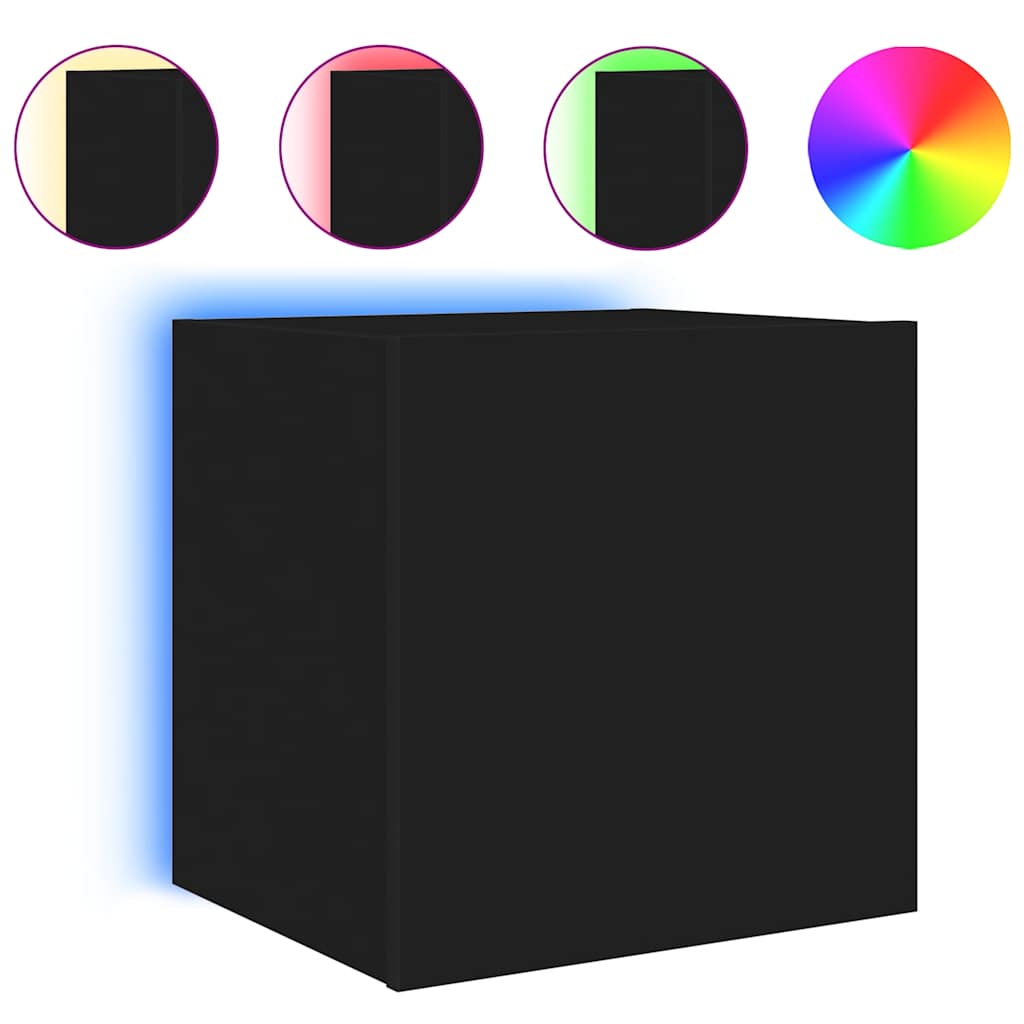 væghængt tv-bord med LED-lys 40,5x35x40 cm sort