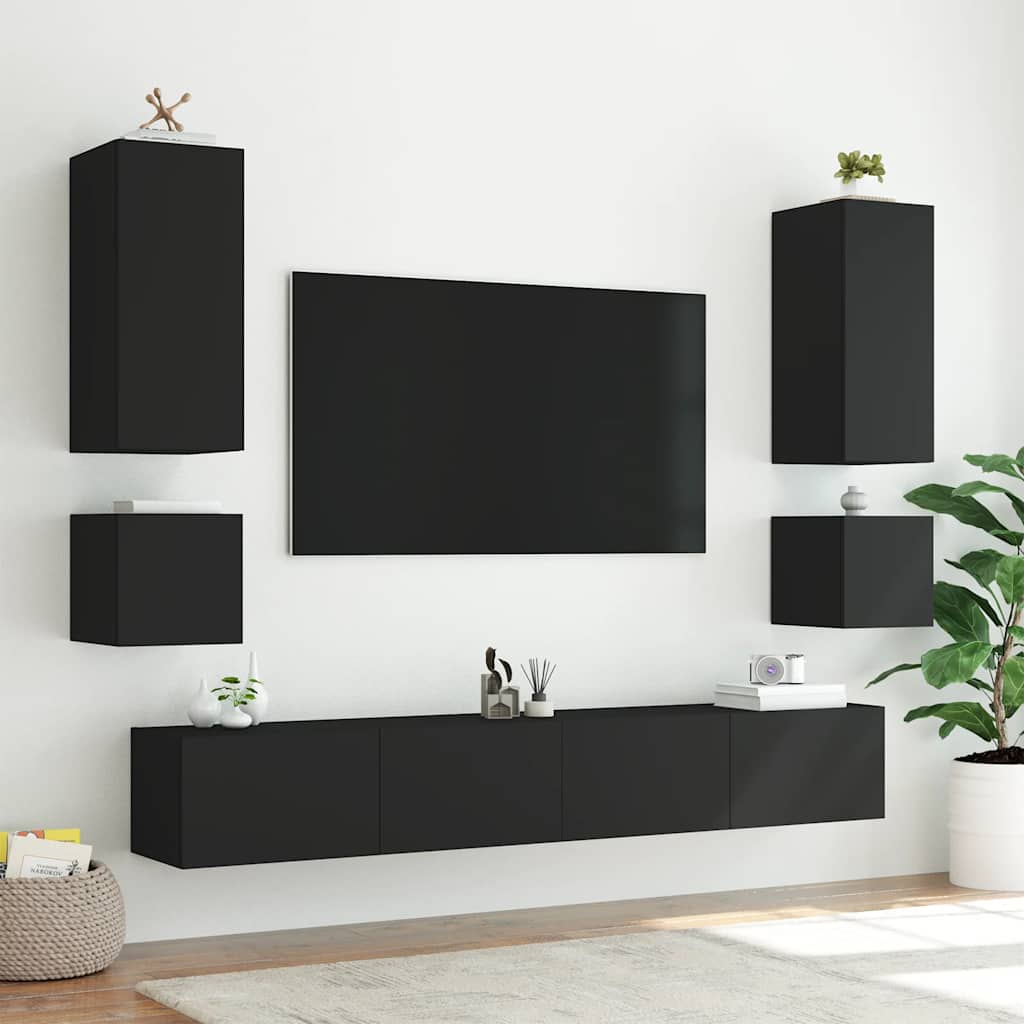 væghængt tv-bord med LED-lys 40,5x35x40 cm sort