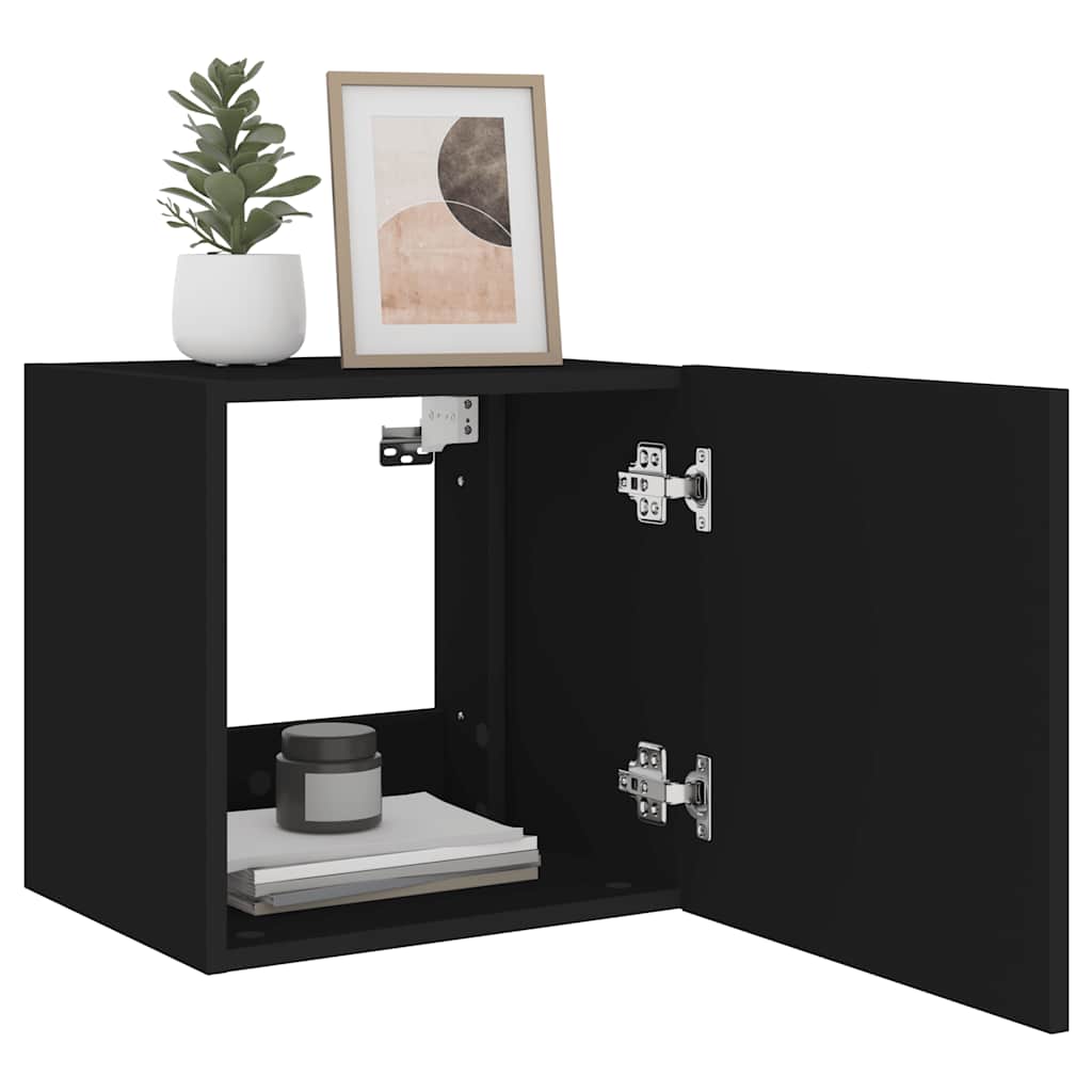 væghængt tv-bord med LED-lys 40,5x35x40 cm sort