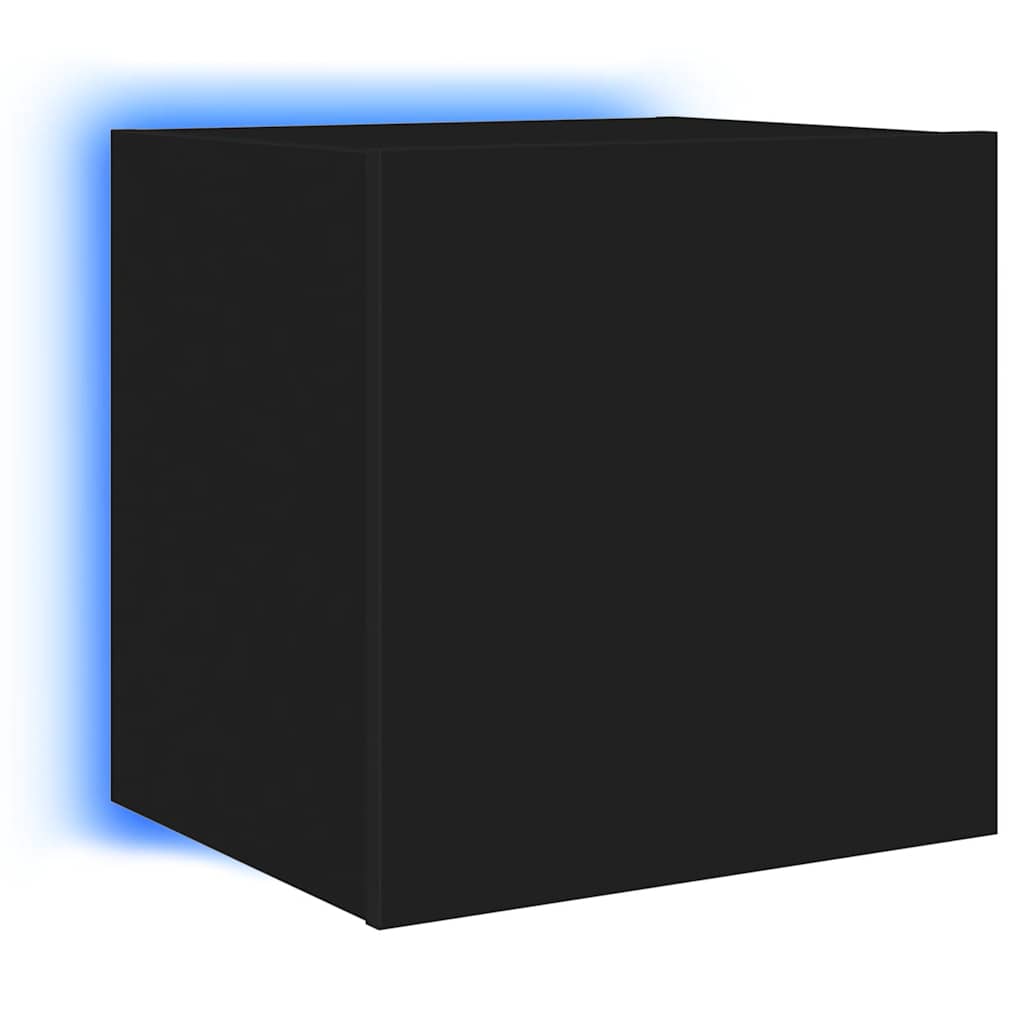væghængt tv-bord med LED-lys 40,5x35x40 cm sort