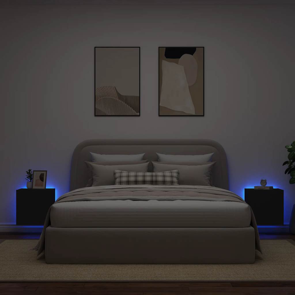 væghængte tv-borde 2 stk. med LED-lys 40,5x35x40 cm sort