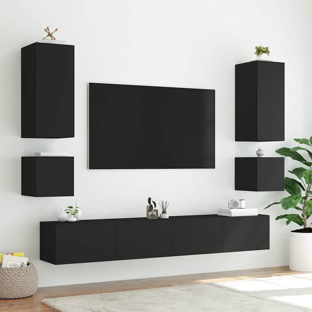 væghængte tv-borde 2 stk. med LED-lys 40,5x35x40 cm sort