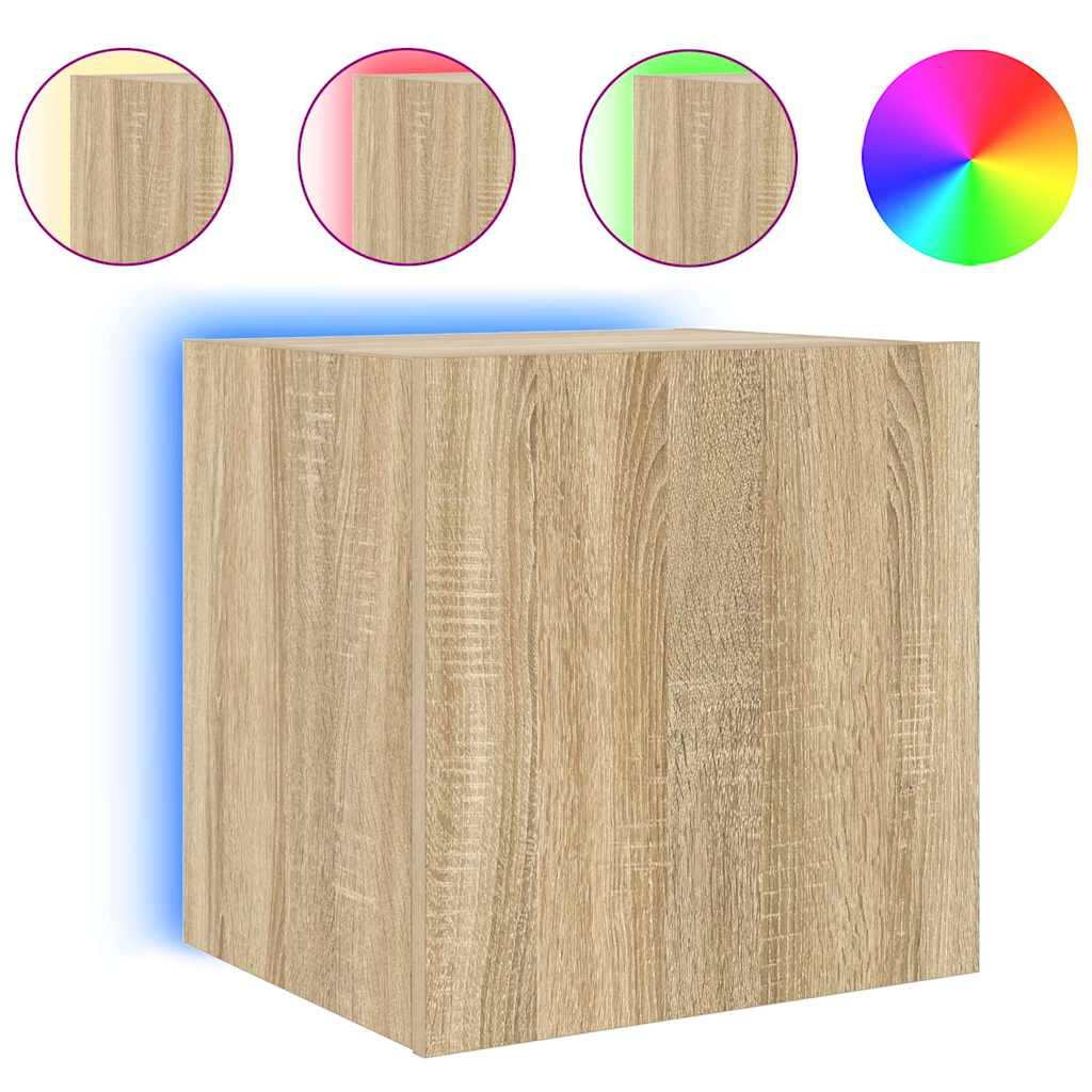 væghængt tv-bord med LED-lys 40,5x35x40 cm sonoma-eg