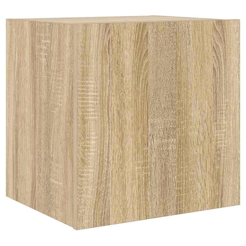 væghængt tv-bord med LED-lys 40,5x35x40 cm sonoma-eg