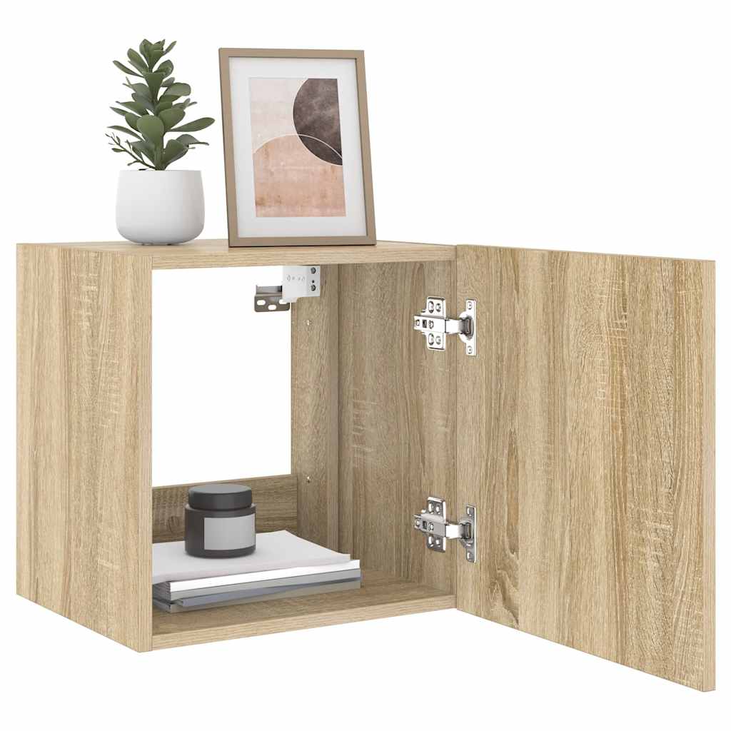 væghængt tv-bord med LED-lys 40,5x35x40 cm sonoma-eg