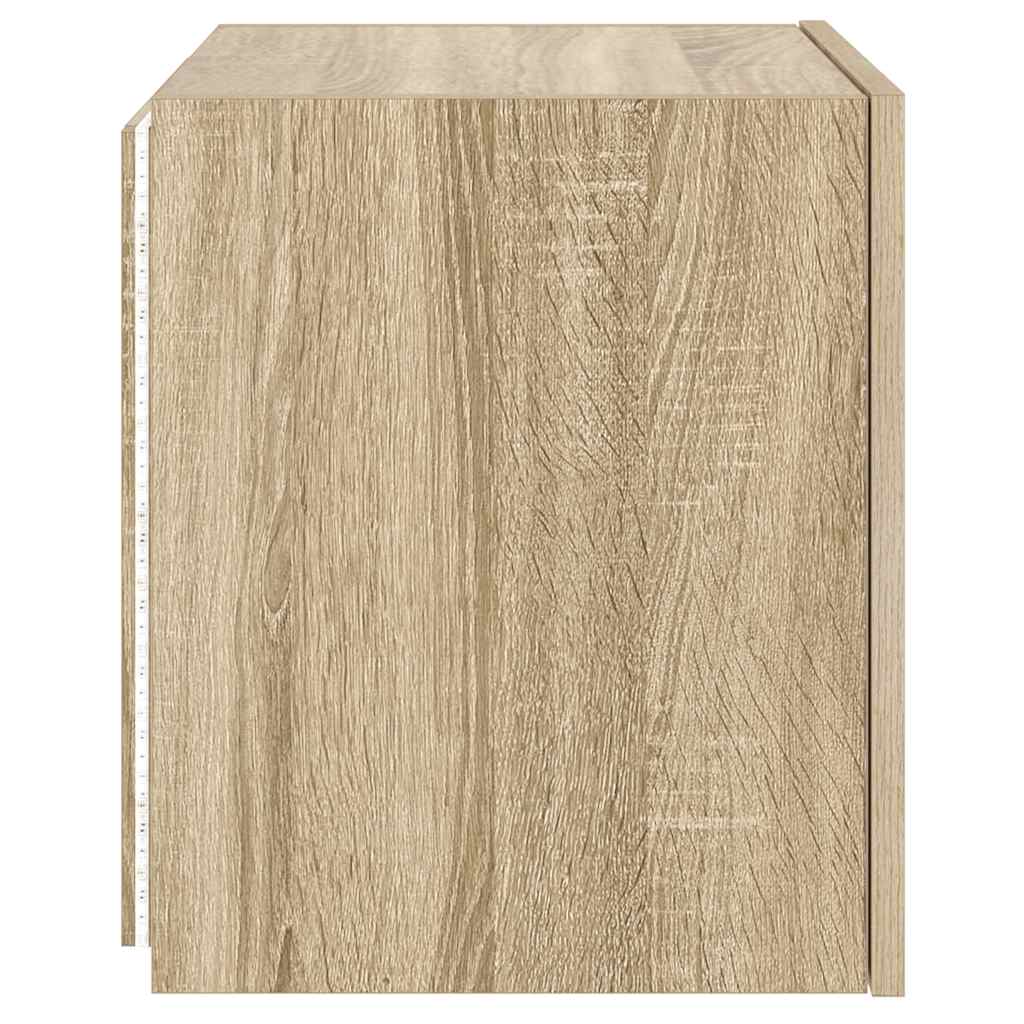væghængt tv-bord med LED-lys 40,5x35x40 cm sonoma-eg