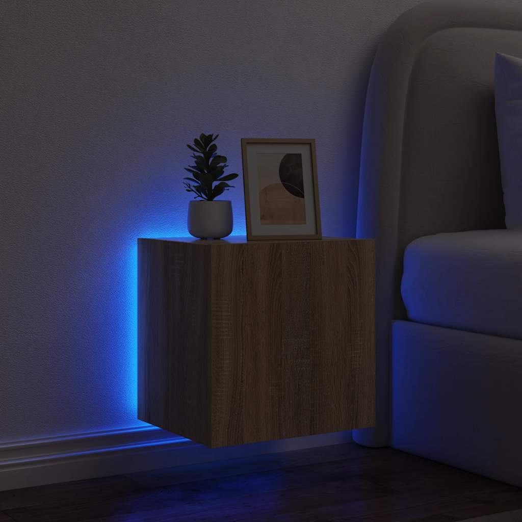 væghængt tv-bord med LED-lys 40,5x35x40 cm sonoma-eg