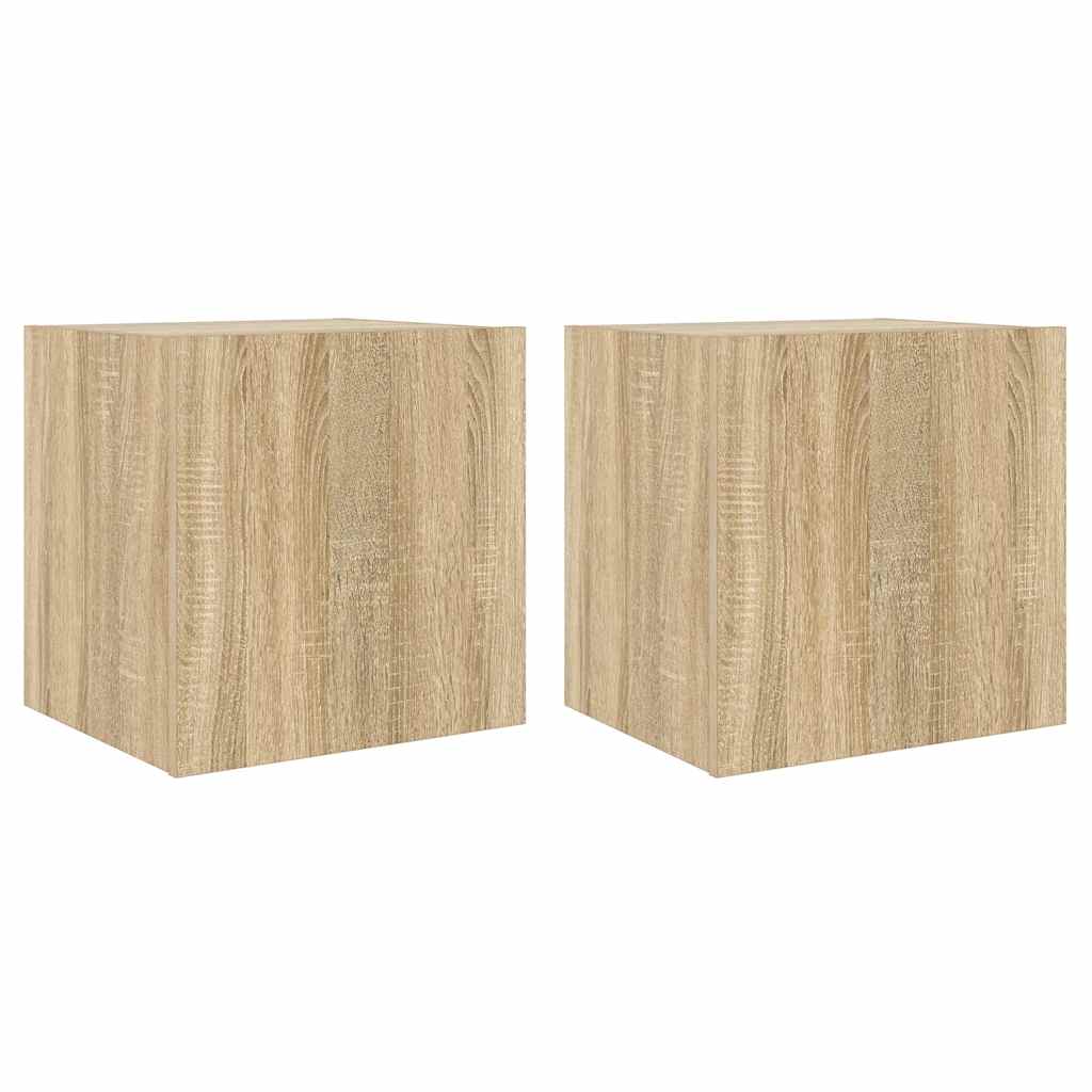 væghængte tv-borde 2 stk. med LED-lys 40,5x35x40 cm sonoma-eg
