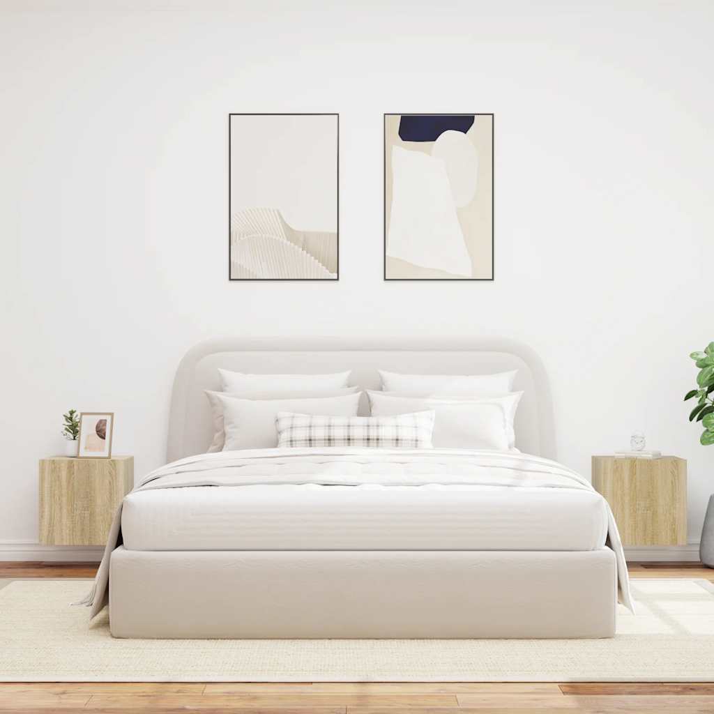 væghængte tv-borde 2 stk. med LED-lys 40,5x35x40 cm sonoma-eg