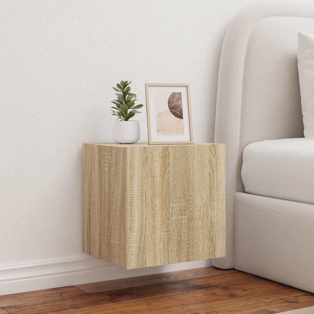 væghængte tv-borde 2 stk. med LED-lys 40,5x35x40 cm sonoma-eg