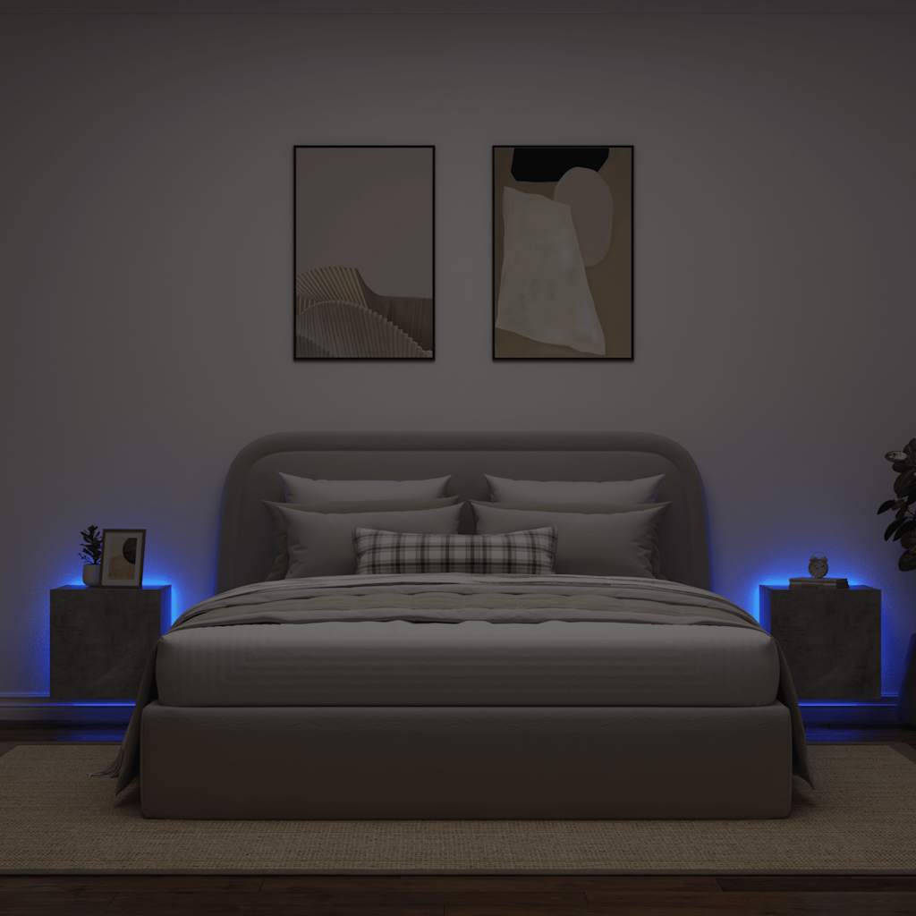 væghængte tv-borde 2 stk. med LED-lys 40,5x35x40 cm betongrå