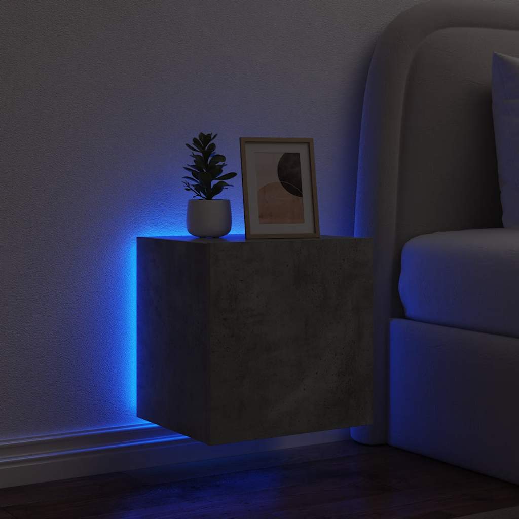 væghængte tv-borde 2 stk. med LED-lys 40,5x35x40 cm betongrå
