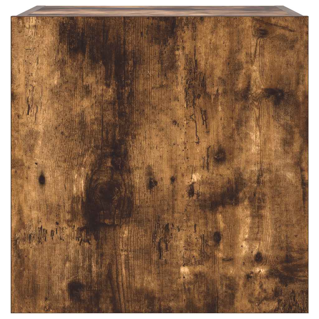 væghængt tv-bord med LED-lys 40,5x35x40 cm røget egetræsfarve
