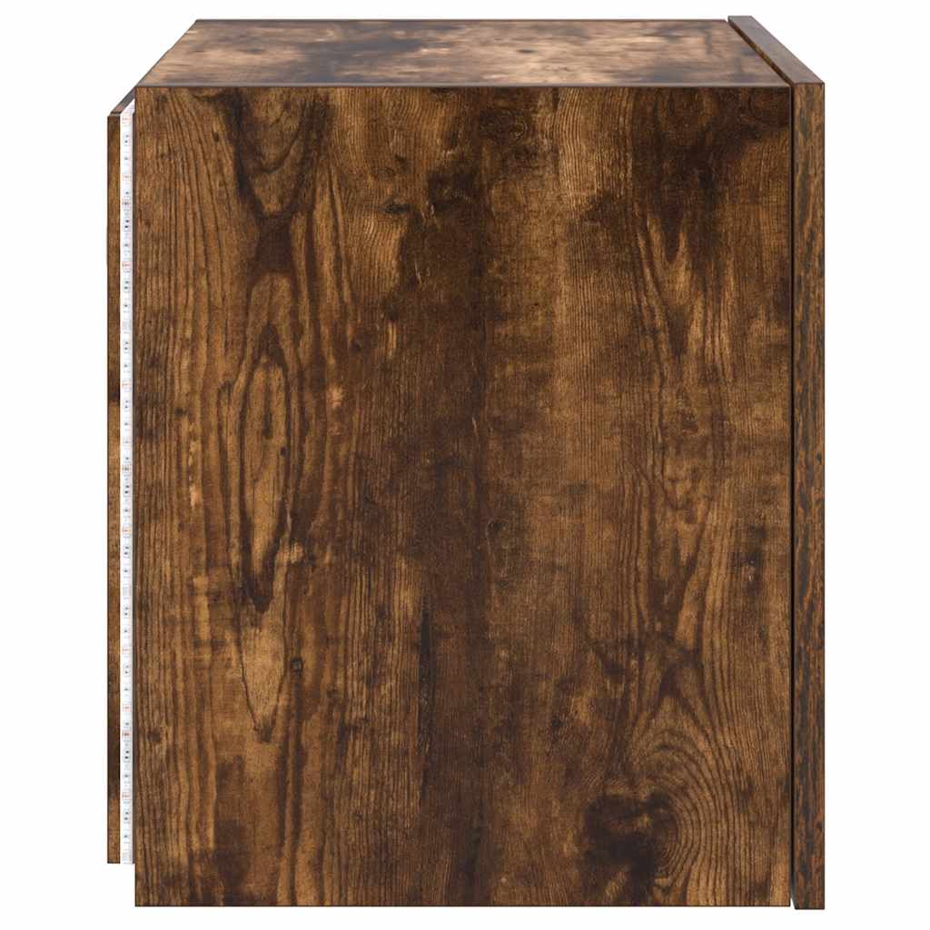 væghængt tv-bord med LED-lys 40,5x35x40 cm røget egetræsfarve