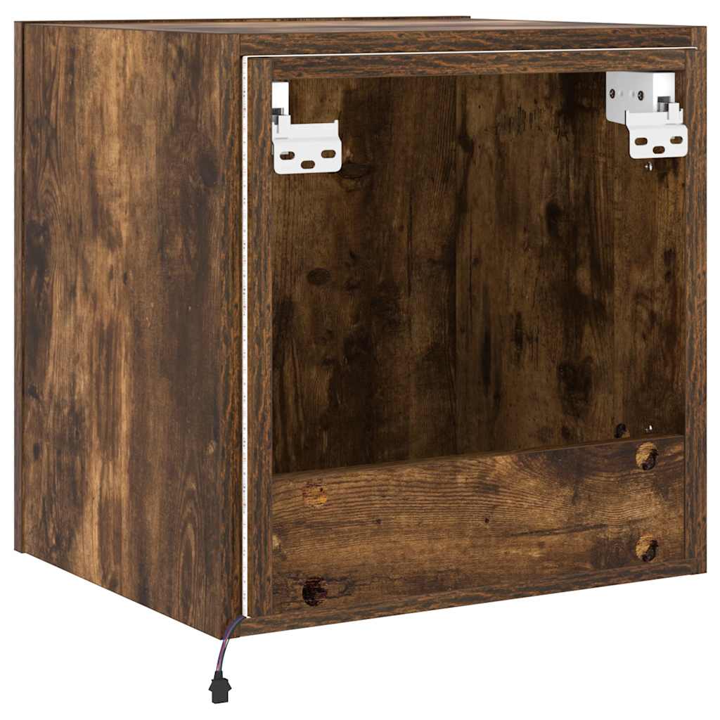 væghængt tv-bord med LED-lys 40,5x35x40 cm røget egetræsfarve