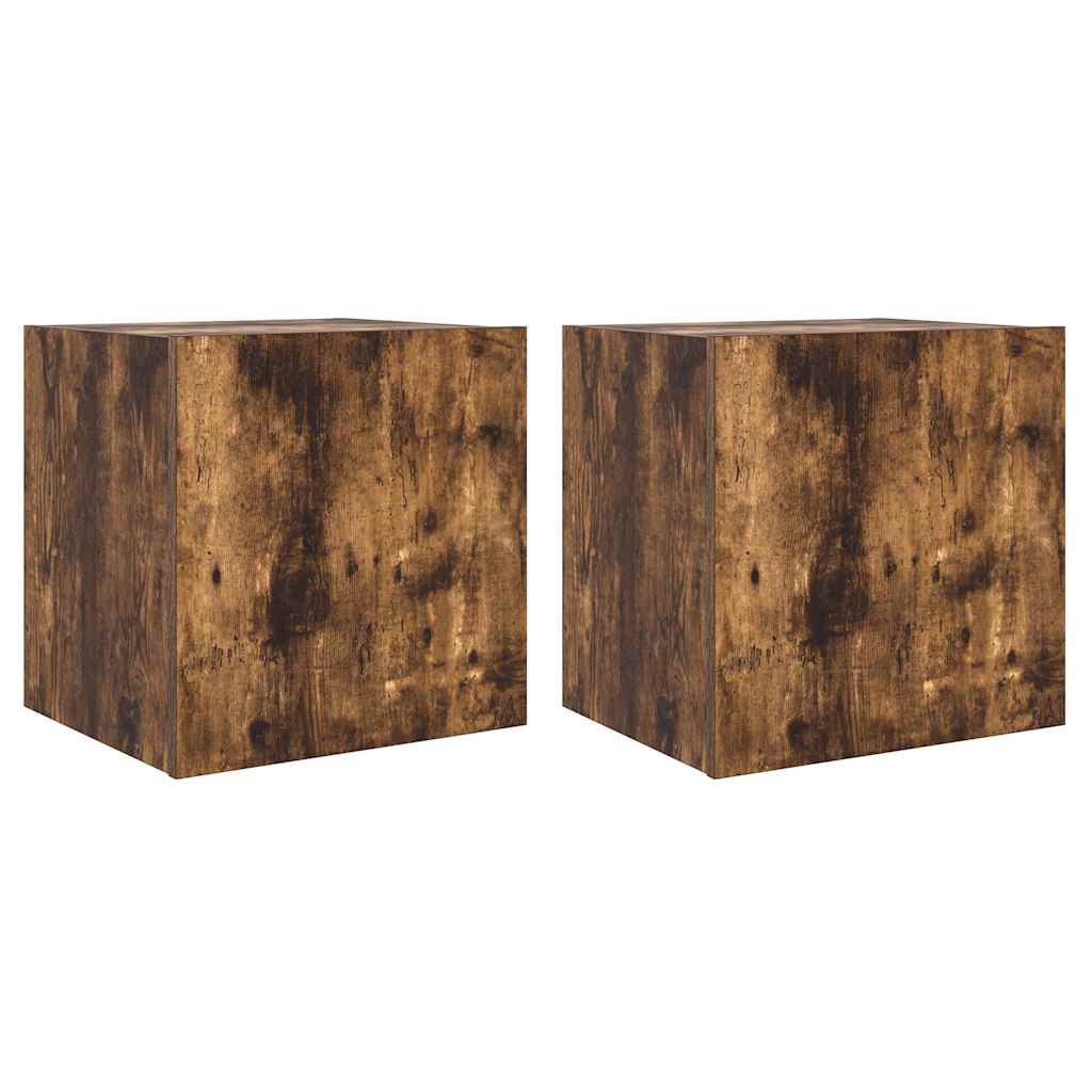 væghængte tv-borde 2 stk. med LED-lys 40,5x35x40 cm røget eg