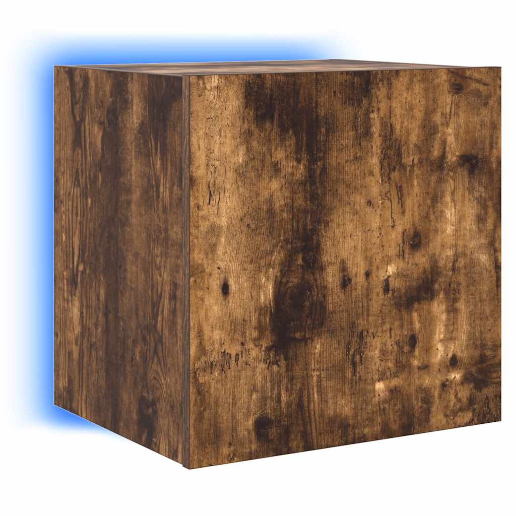 væghængte tv-borde 2 stk. med LED-lys 40,5x35x40 cm røget eg