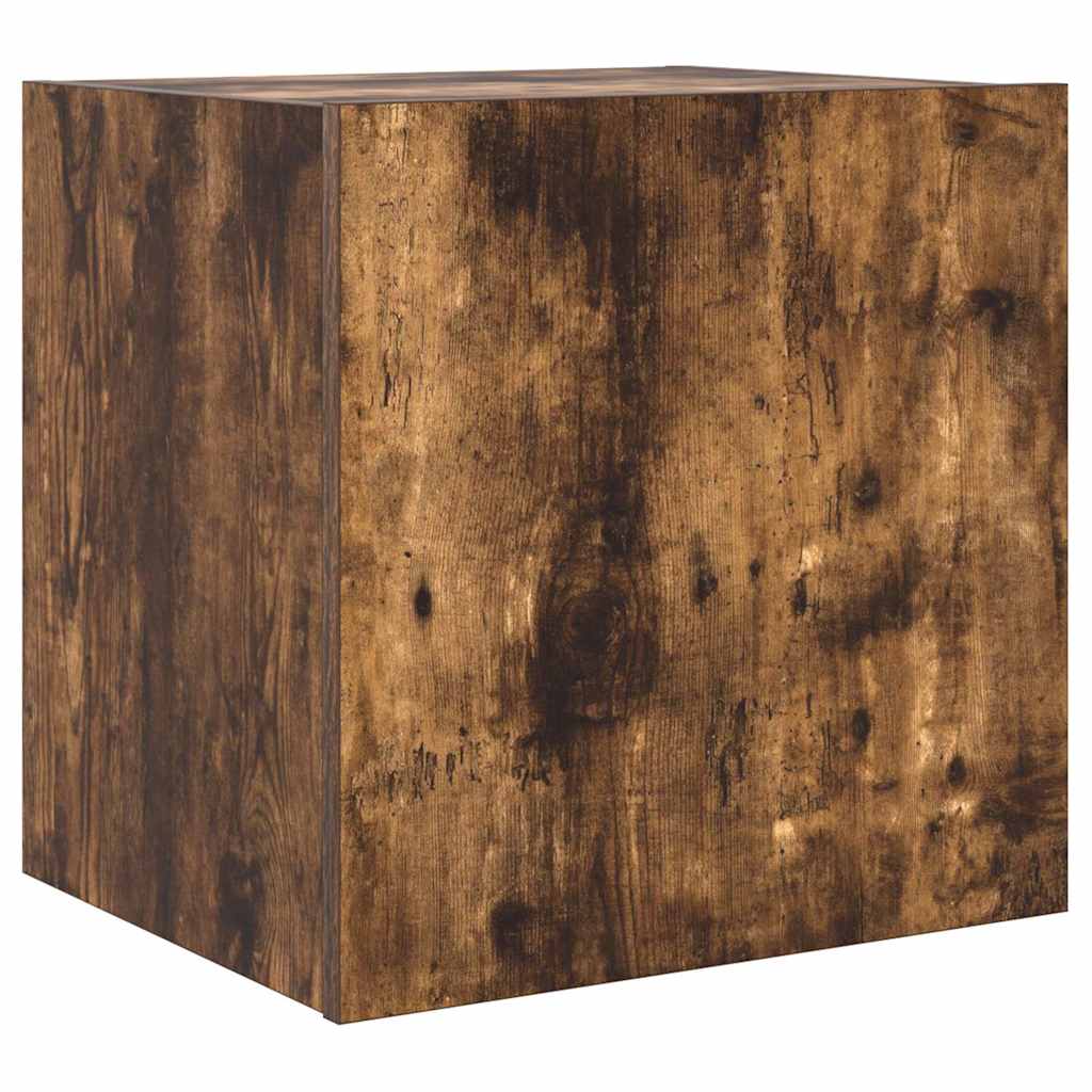 væghængte tv-borde 2 stk. med LED-lys 40,5x35x40 cm røget eg