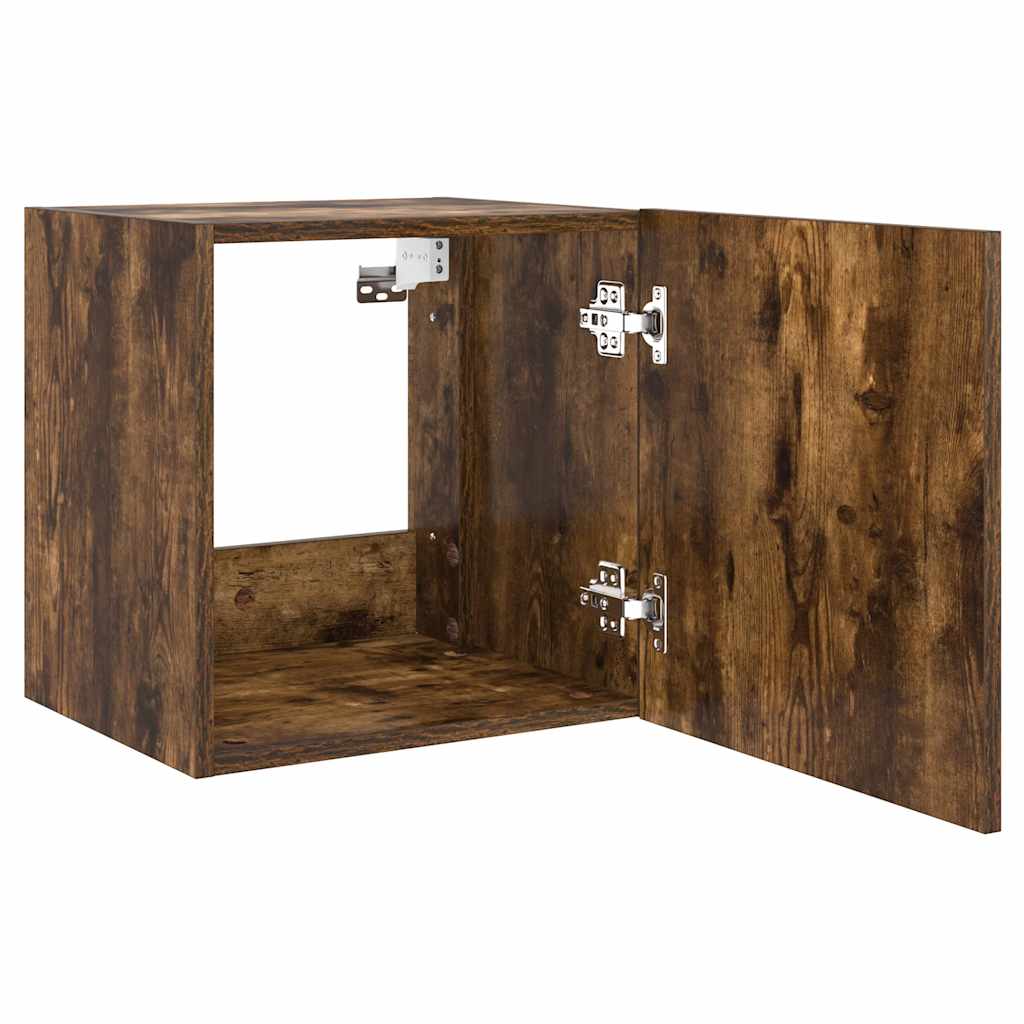 væghængte tv-borde 2 stk. med LED-lys 40,5x35x40 cm røget eg