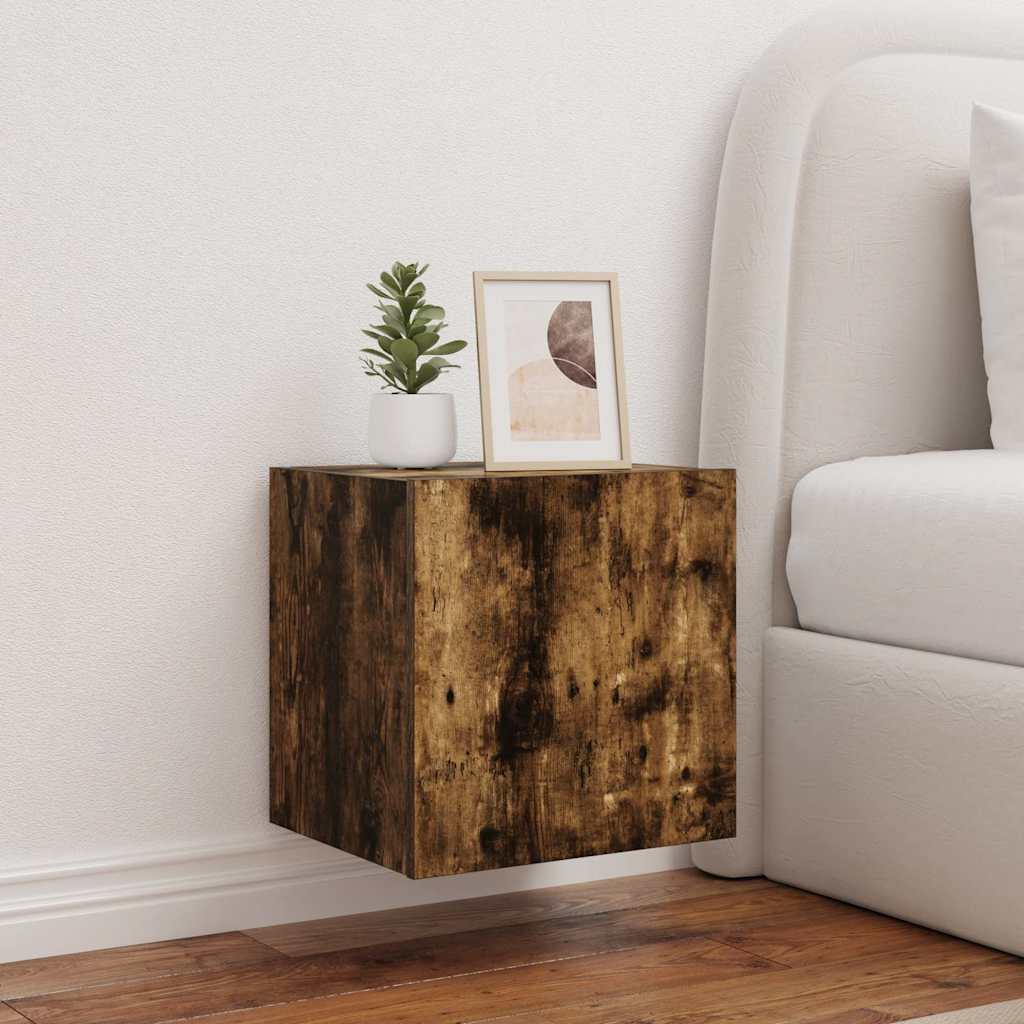 væghængte tv-borde 2 stk. med LED-lys 40,5x35x40 cm røget eg