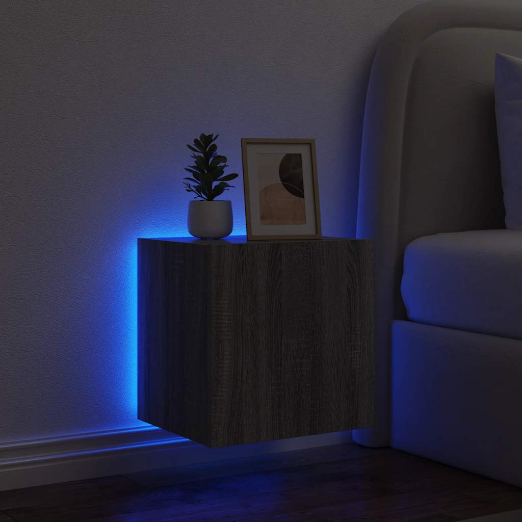 væghængt tv-bord med LED-lys 40,5x35x40 cm grå sonoma-eg