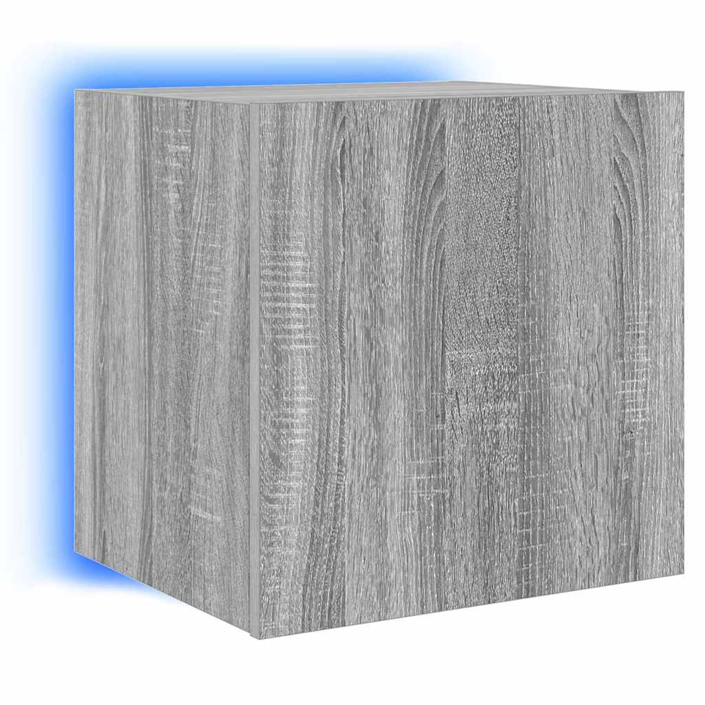 væghængt tv-bord med LED-lys 40,5x35x40 cm grå sonoma-eg