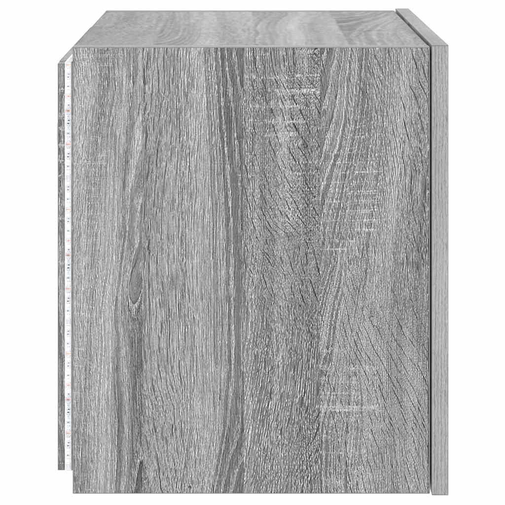 væghængt tv-bord med LED-lys 40,5x35x40 cm grå sonoma-eg